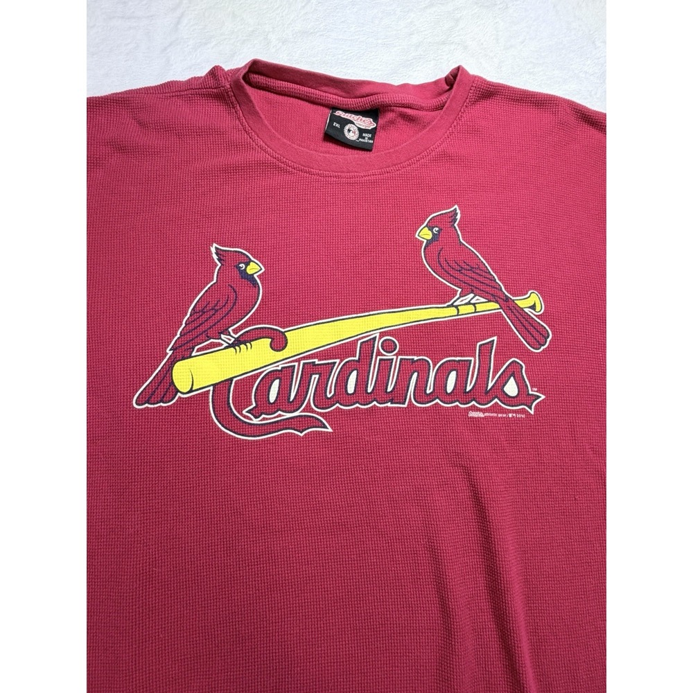 St Louis Cardinals Shirt Mens 2XL Red Thermal Waffle Knit Long Sleeve Stitches